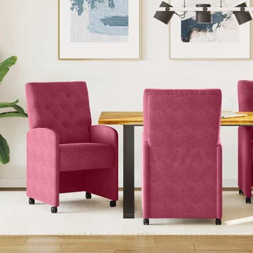 vidaXL Eetkamerstoelen met wielen 2 st Fluweel Wijnrood, Verzenden
