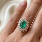 Bague - 18 carats Or jaune - 2.20ct. tw. Émeraude - Diamant