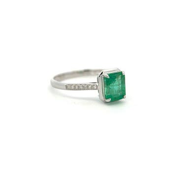 Ring - 14 karaat Witgoud - 1.16ct. tw. Smaragd - Diamant, Nieuw