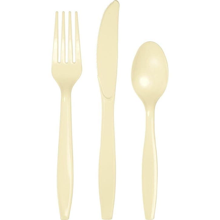 Ivoorkleur Bestek Plastic 24st, Hobby & Loisirs créatifs, Articles de fête, Envoi