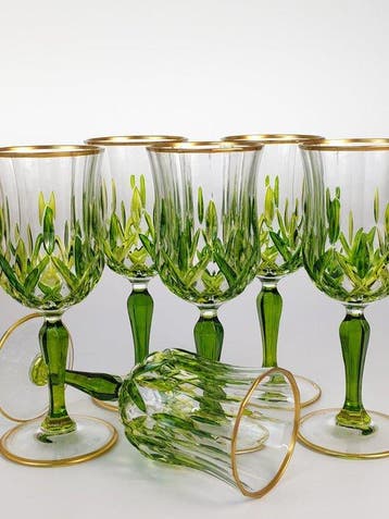 Secoloventesimo - Kelk (6) - Golden green goblet - Emaille,, Antiek en Kunst