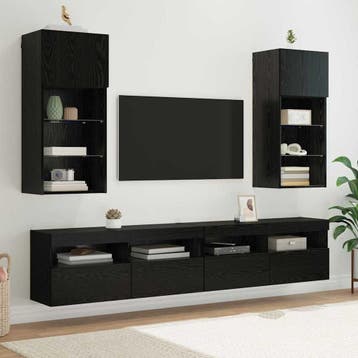 vidaXL Wandkasten voor tv met LED 2 pcs Zwart Eiken 40,5 x, Verzenden