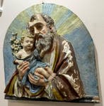 Reliëf, San Giuseppe con il Bambino Gesù - 60 cm - Hout,