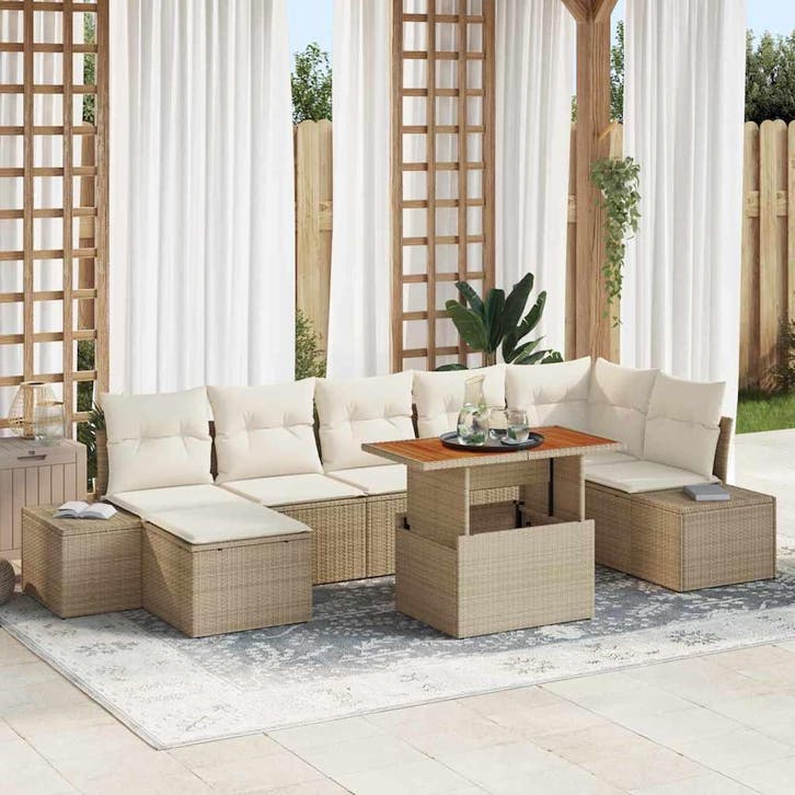 vidaXL Tuinbank Set met kussen 8 pcs Beige en Crème, Tuin en Terras, Tuinsets en Loungesets, Nieuw, Verzenden