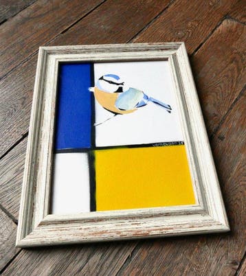 Jos Verheugen - Free after Mondrian, with Blue Tit (A256,, Antiquités & Art, Art | Peinture | Moderne