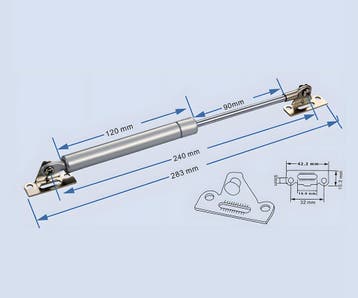 Universele gasdemper met beugels (150N/15kg, 240 mm, zilver, Verzenden