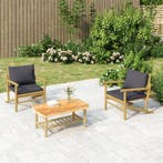 vidaXL 3-delige Loungeset met kussens bamboe donkergrijs, Verzenden, Nieuw, Loungeset