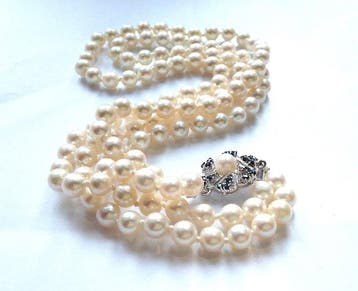 Halsketting 14 kt witgoud - Akoya- parels - saffier - 2-, Handtassen en Accessoires, Nieuw