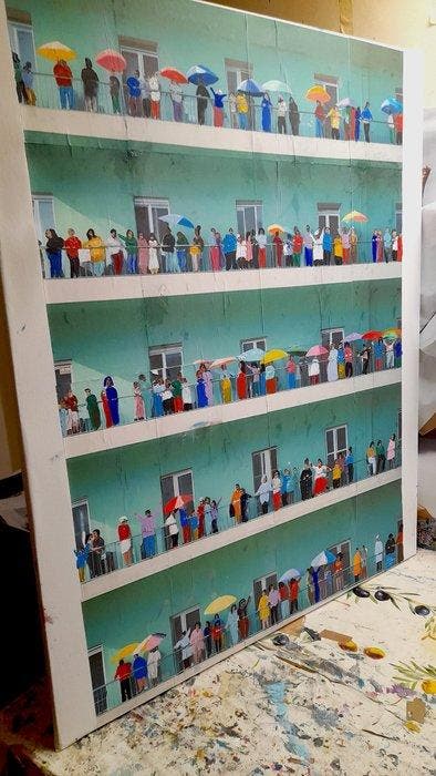 Giorgio Stocco - Green hotel- opera unica, Antiquités & Art, Art | Peinture | Moderne