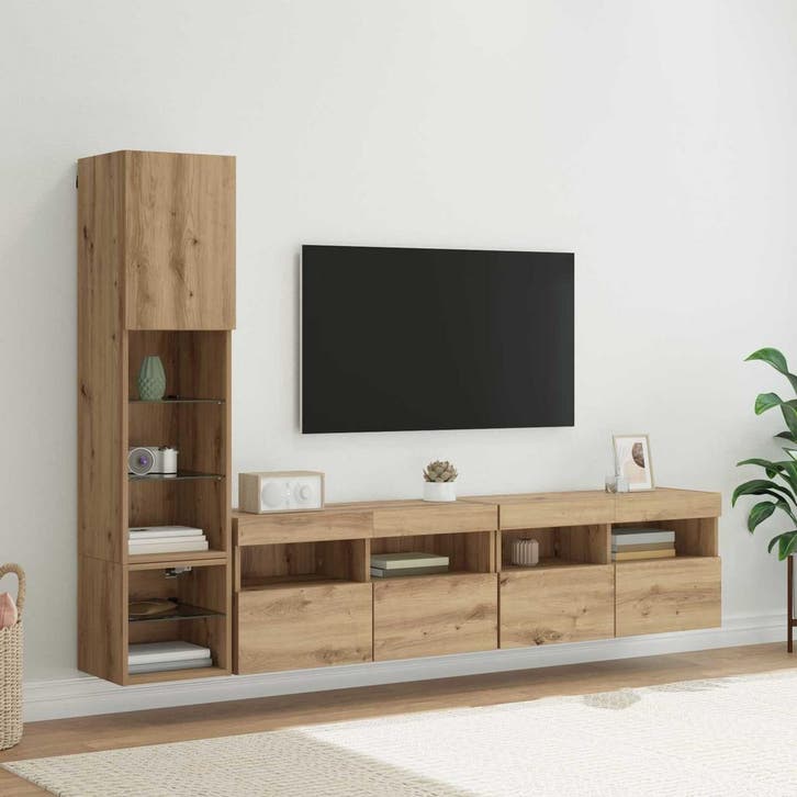 vidaXL TV Wand Eenheid 4 st Artisan Eiken Bewerkt hout, Maison & Meubles, Armoires | Mobilier de télévision, Envoi