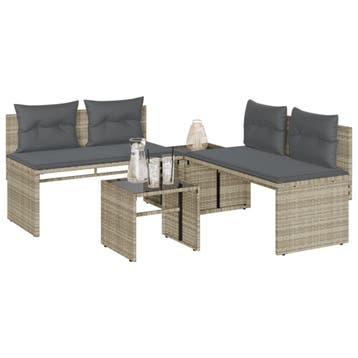 vidaXL 4-delige Loungeset met kussens poly rattan lichtgrijs, Verzenden, Loungeset