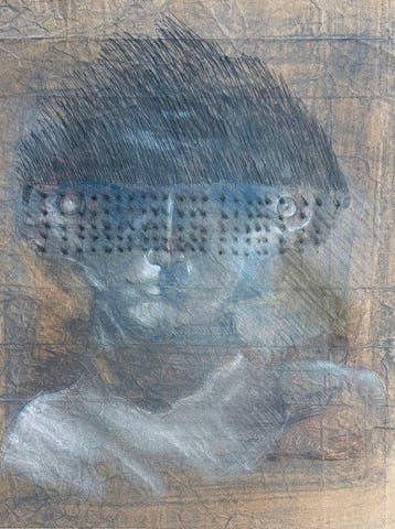 Robert Detheux (1932-2010) - Portrait bleu au voile – vers