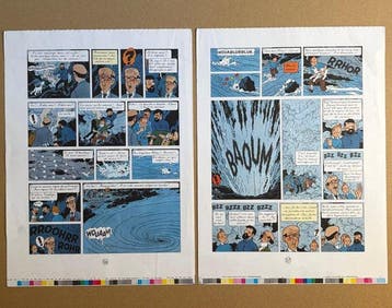 Hergé - 2 Original colour page - Tintin - Vol 714 pour, Boeken, Nieuw