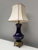 Tafellamp - Messing, Aardewerk - Antieke Kobaltblauwe Lamp