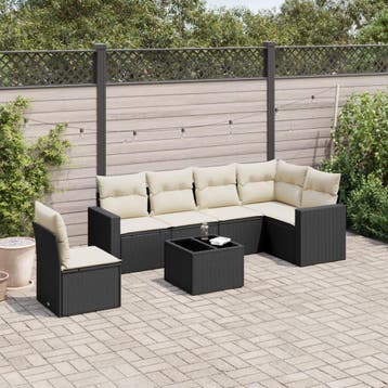vidaXL 7-delige Loungeset met kussens poly rattan zwart, Verzenden, Nieuw