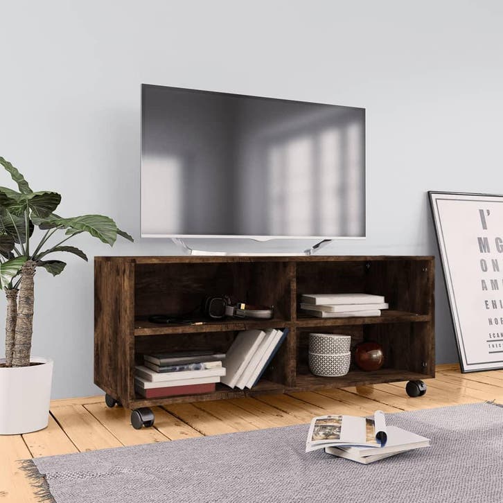 vidaXL Tv-meubel met wieltjes 90x35x35 cm bewerkt hout, Huis en Inrichting, Kasten |Televisiemeubels, Nieuw, Verzenden