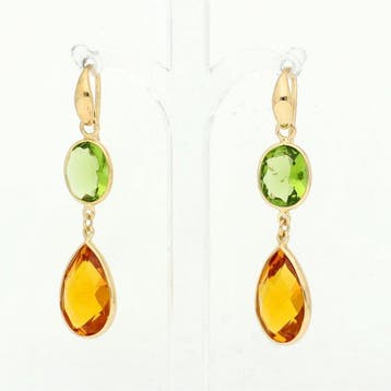 Boucles doreilles - 14 carats Or jaune - Péridot - Citrine, Handtassen en Accessoires, Oorbellen, Nieuw