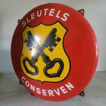 Langcat Bussum - Sleutels Conserven, Emaille Reclamebord,