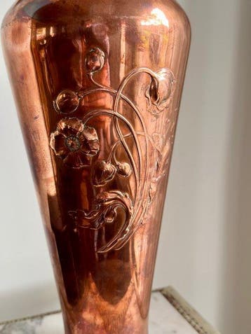 WMF - Vaas - Koper - Large jugendstil vase - H. 39 cm, Antiek en Kunst
