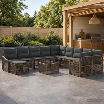 vidaXL Tuinbank Set 12 st Grijs poly rattan, Verzenden, Nieuw