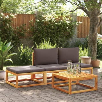 vidaXL 4-delige tuinbankset met kussens acaciahout & touw, Verzenden, Nieuw