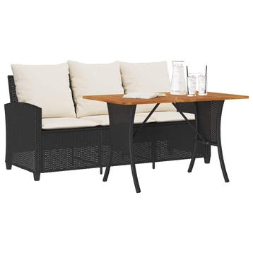 vidaXL Tuinbank 3-zits met kussens & tafel poly rattan zwart, Tuin en Terras, Verzenden, Nieuw
