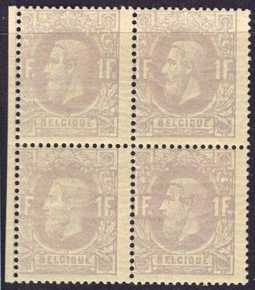 België 1874 - 1Fr. Z.M. Koning Leopold II in blok van 4 -