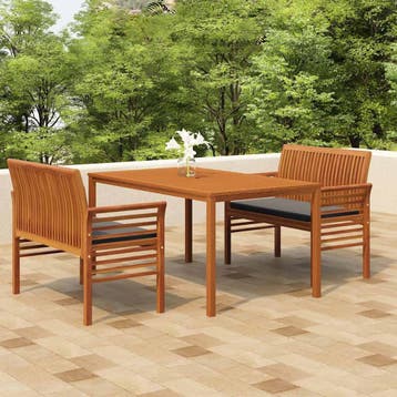 vidaXL 3-delige Tuinset met kussens massief acaciahout, Verzenden, Nieuw, Tuinset