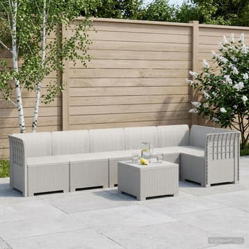 vidaXL 6-Zits Tuinbank Rattan uitstraling PP Wit, Verzenden