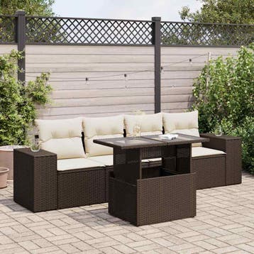 vidaXL 5-delige Loungeset met kussens poly rattan bruin, Verzenden, Nieuw, Loungeset