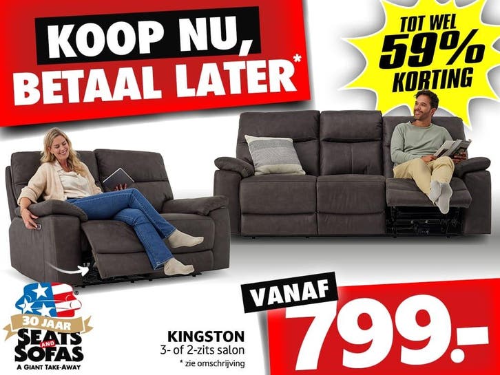 Kingston 3-Zits of 2-Zits Salon vanaf €799.-, Huis en Inrichting, Zetels | Zetels