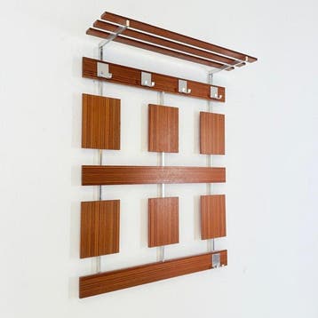Porte-manteau - Bois, Chrome - Porte-manteau mural vintage, Antiek en Kunst