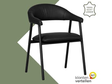 Leren eetkamerstoel met armleuning Line - Toledo Nero, Huis en Inrichting, Stoelen, Zwart, Nieuw, Leer, Ophalen of Verzenden