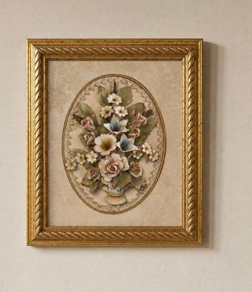 Capodimonte - Cadre (2) - Céramique - Tableau + statuette