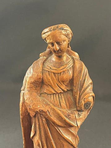 Beeld, Vierge en buis 18eme - 17 cm - Buxushout