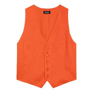 Zadig & Voltaire • oranje satijnen gilet • XS, Zadig & Voltaire, Verzenden, Maat 42/44 (L), Nieuw