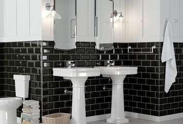 Wandtegel Kerabo Metro Zwart Black Glossy Glans 10x20, Nieuw, 20 tot 40 cm, 10 m² of meer, Wandtegels