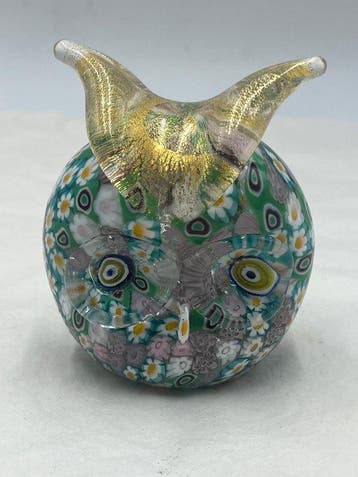 Beeldje - Campanella Livio testa di civetta in murrine verdi