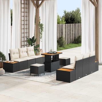 vidaXL Tuinbank Set 9 st 8-Aantal zitplaatsen Zwart en Crème, Verzenden, Nieuw