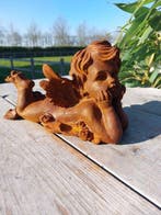 Beeld, dreaming angel lying on elbow - 12 cm - Gietijzer