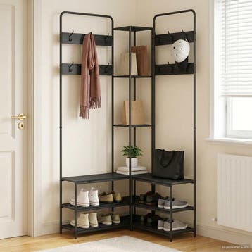 vidaXL Kapstok met schoenenbank Zwart eiken 143 x 30 x 199,5, Verzenden, Nieuw