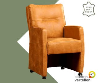 Leren eetkamerstoel Sharp - Kenia Cognac (cognac) - Met, Ophalen of Verzenden