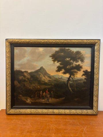 Nederlandse school (XVIII) - Paesaggio con personaggi
