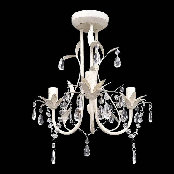 vidaXL Kristallen kroonluchter met wit elegant design (3, Maison & Meubles, Lampes | Lustres, Envoi