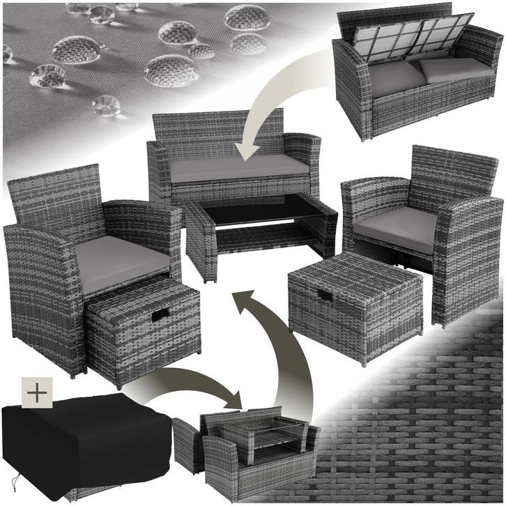 Wicker zitgroep Modena 3+2+1 met beschermhoes - grijs, Jardin & Terrasse, Ensembles de jardin, Envoi