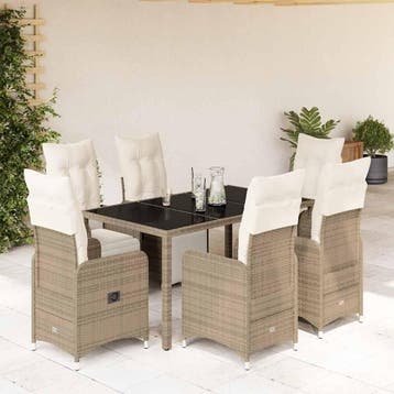 vidaXL 7-delige Bistroset met kussens poly rattan bruin, Verzenden, Nieuw