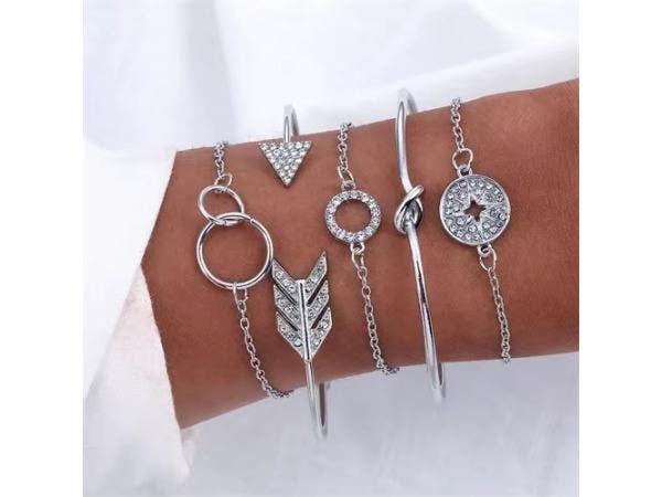 Veiling - Dames armbandenset – 5-delig zilverkleurig met b, Bijoux, Sacs & Beauté, Bracelets