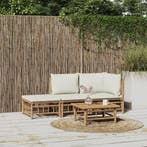 vidaXL 3-delige Loungeset met kussens bamboe crèmewit, Verzenden, Loungeset