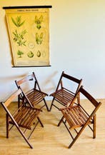 Klapstoel (4) - Kersenhout, Antiquités & Art, Curiosités & Brocante