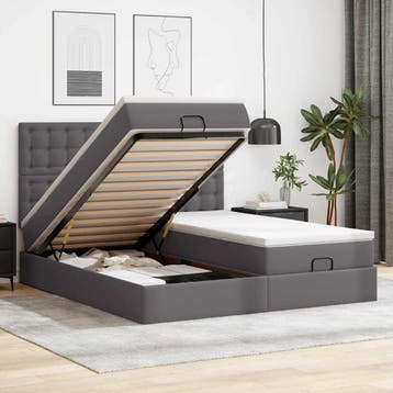 vidaXL Bed poef met matrassen en LEDs 160x200cm kunstleer, Verzenden, Nieuw